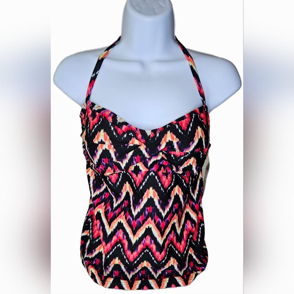 NWT Women's Catalina Red/Black Tankini Halter Top Size M - Picture 1 of 10